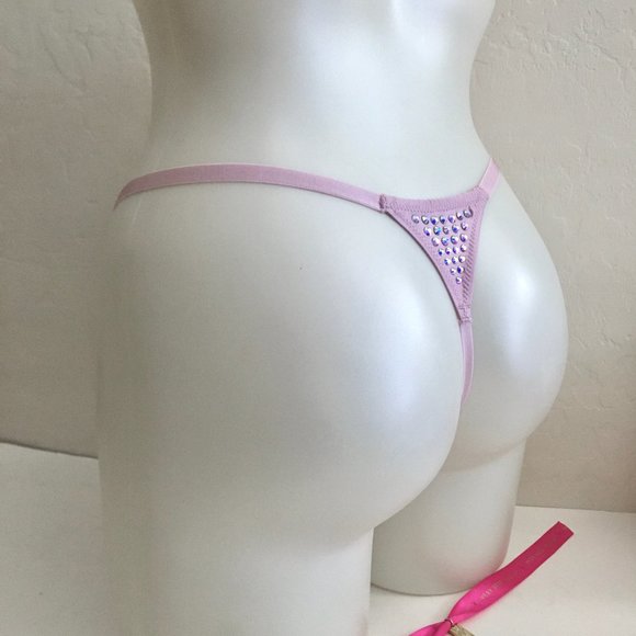 VS Rhinestone Shine V-String  Lilac Thong Panty - Picture 7 of 11